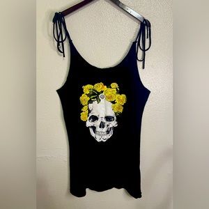 MissLook shirt, size L, black, skull skeleton, tie strings T-shirt tank top